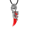 Image of Tribal Wolf Stainless Steel Mens Necklace Pendant 19" Leather Chain (Silver Red)