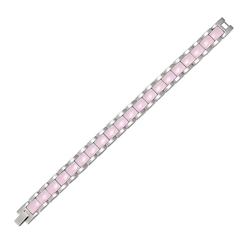 Urban Jewelry Women's 316 Stainless Steel and Ceramic Link Bracelet Easy to Slip on (Silver, Pink, 7.85 inches)
