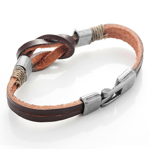 Urban Jewelry Leather Nautical Knot Bracelet for Him and Her 8 inch (Secure New Clasp)