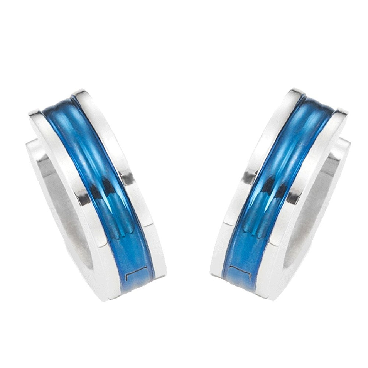 Unisex Huggie Earrings in 316l Stainless Steel Ocean Blue Hoop Design 10mm (with Branded GiftBox)