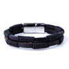 Image of Urban Jewelry Unique Men's Coal Black Cuff Genuine Leather Bracelet with Stainless Steel Clasp