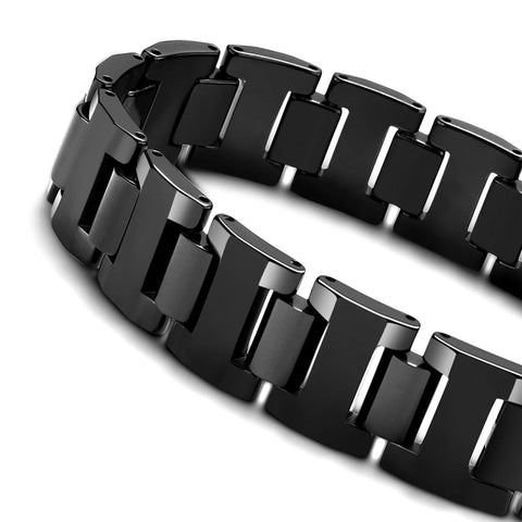 Urban Jewelry Stylish Black Solid Tungsten 8.3 Inches Link Bracelet for Men (Matte)