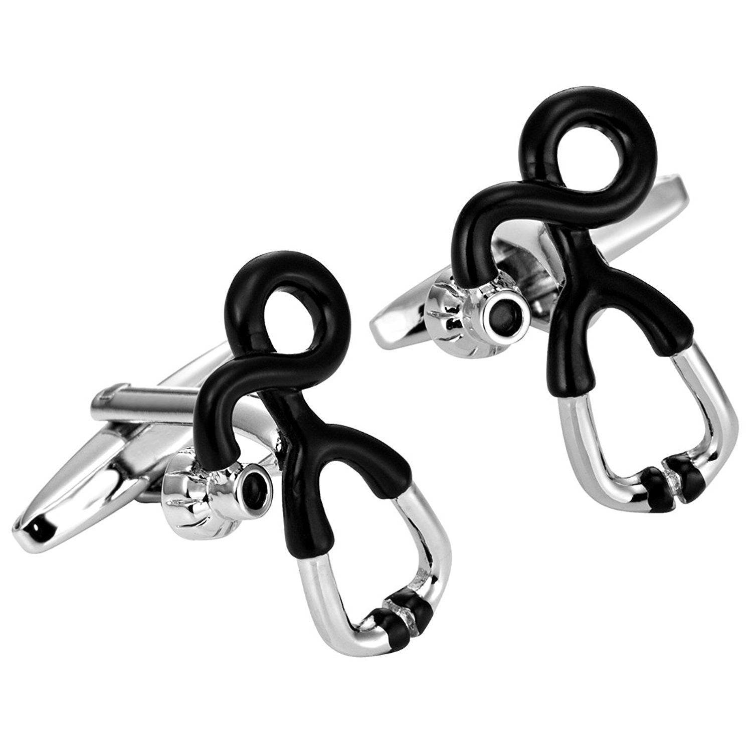 Urban Jewelry Unusual Doctor Style Stainless Steel Stethoscope Cufflinks for Men (Black, Silver)