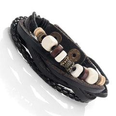 Urban Jewelry Leather Vintage Earth Brown and Blond Beaded Bracelet, 8.5"