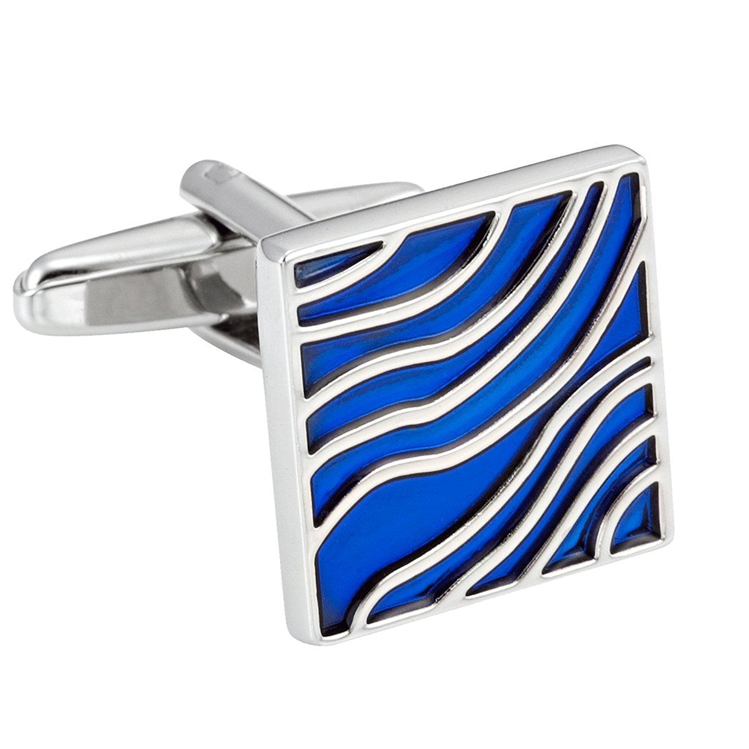 Urban Jewelry Cool Cufflinks for Men Blue Waves Enamel Design on Stainless Steel