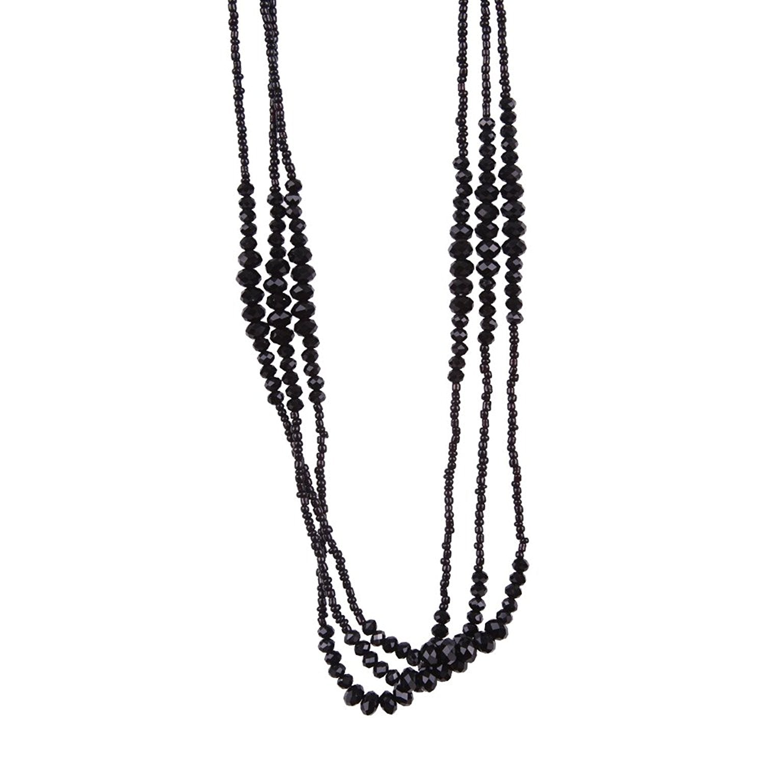 Vintage Midnight Black Sparkly Beaded Necklace Jewelry (Very Long - 37 Inches)