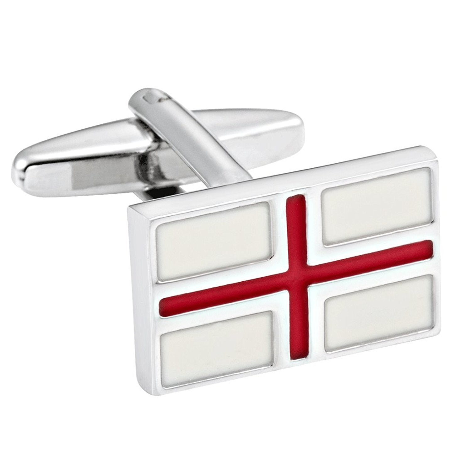 Urban Jewelry Rectangle Men's Red Cross Cufflinks 316L Stainless Steel Silver Cuff Links