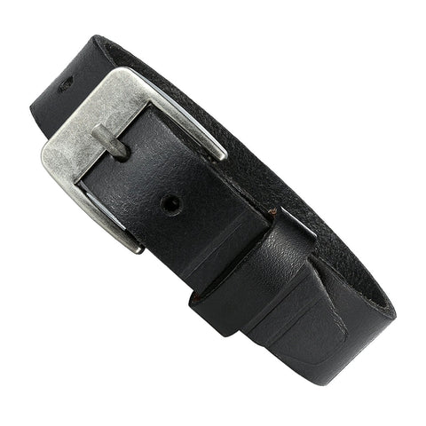 Urban Jewelry Men's Genuine Leather Cuff Bangle Bracelet Perfect Statement Piece (Black, Silver, 6.3-8.25 inches)