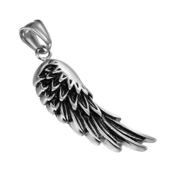 Urban Jewelry Vintage Men's Stainless Steel Angel Wing Pendant 21 Inch Chain (Black, Silver)