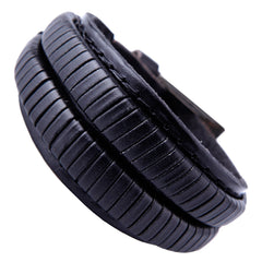 Urban Jewelry Elegant Coal Black Cuff Genuine Leather Bracelet for Men (Metal Buckle Clasp)