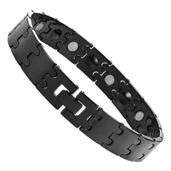 Unique Black Solid Tungsten Puzzle Pieces Style Mens 8.5 Inch Link Bracelet (Magnet, 13mm)