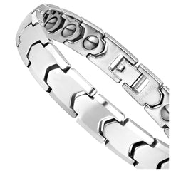 Dapper Men’s Bracelet – Interlocking Track Link Design in a Polished Silver Finish – Strong & Durable Solid Tungsten Material – Jewelry Gift or Accessory for Men
