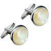 Image of Urban Jewelry Unique 316L Stainless Steel Men's Round Cufflinks with Real Shell (Silver)