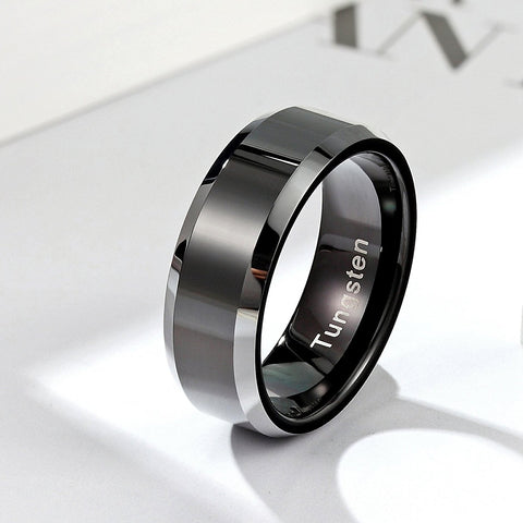 Urban Jewelry Solid Tungsten Men's Black Ring Band for Wedding or Engagement