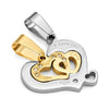 Image of I Love You 2pcs Matching Couples Heart CZ Pendant Set with 19 & 21" His & Hers Necklace (Gold, Silver)