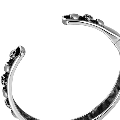 Bold Men’s Biker Bracelet, Rock & Roll Skull Design in a Sleek Stainless Steel Black & Silver Color Band