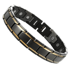 Unique 316L Stainless Steel and magnets Link Men's Bracelet (Black, Gold)