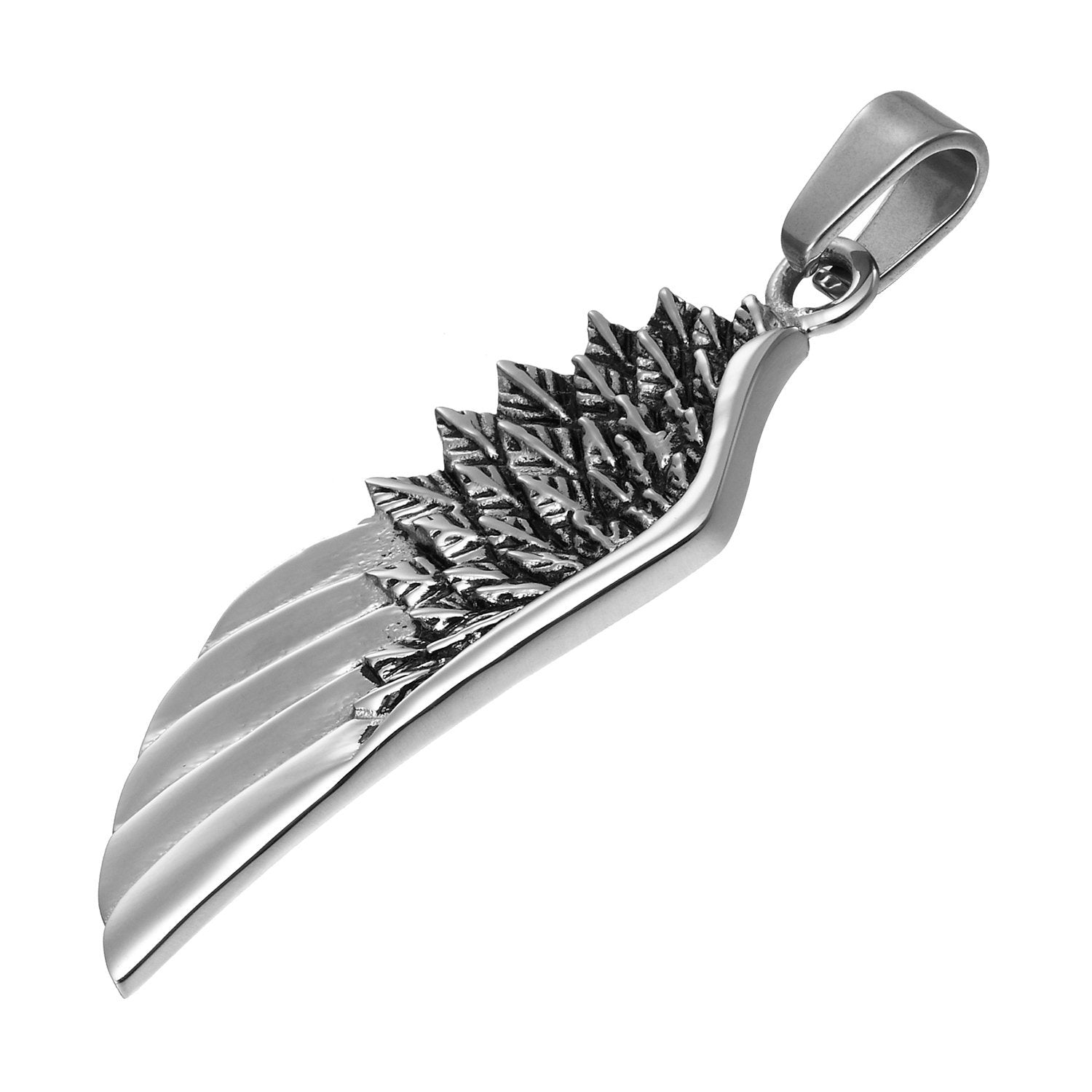 Urban Jewelry Stainless Steel Silver Angel Wing Pendant 21 Inch Necklace for Men