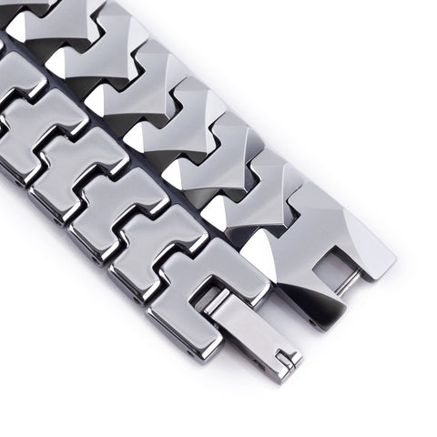 Urban Jewelry Unique Solid Tungsten Puzzle Pieces Style Mens Link Bracelet (Silver, 10mm)