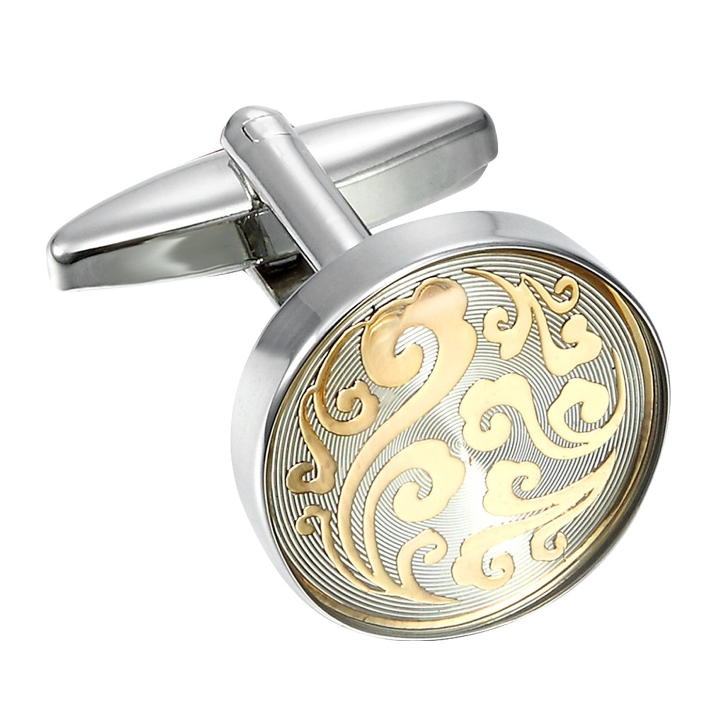 Urban Jewelry Oriental Style Round 316L Stainless Steel Cufflinks for Men (Silver)