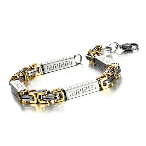 Impressive Men's Stainless Steel Bracelet Byzantine Chain, Gold Silver, 9 Inch (With Branded Gift Box)
