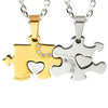 Image of Urban Jewelry Just for You 2pcs His & Hers Puzzle Heart Couples Crystal Pendant Necklace Set with 19" & 21" Chains