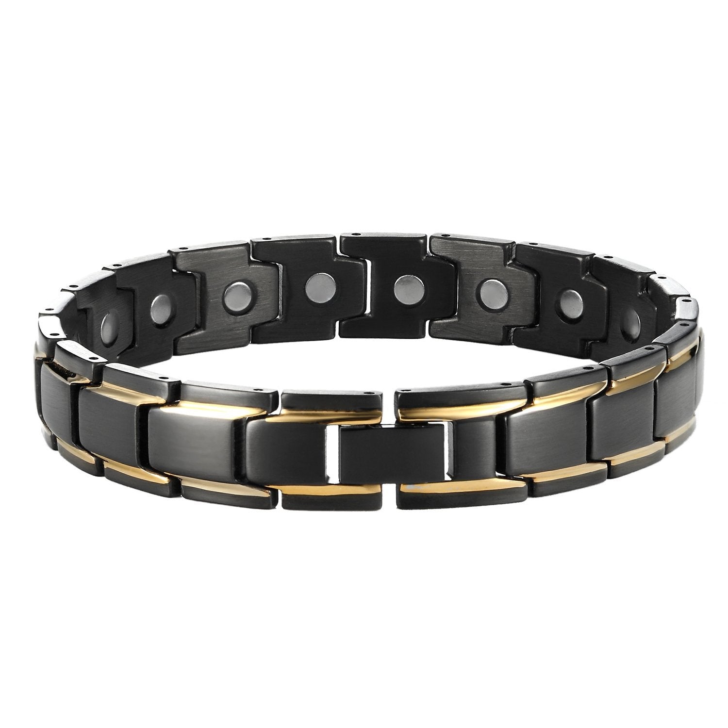 Unique 316L Stainless Steel and magnets Link Men's Bracelet (Black, Gold)