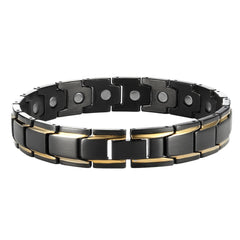 Unique 316L Stainless Steel and magnets Link Men's Bracelet (Black, Gold)