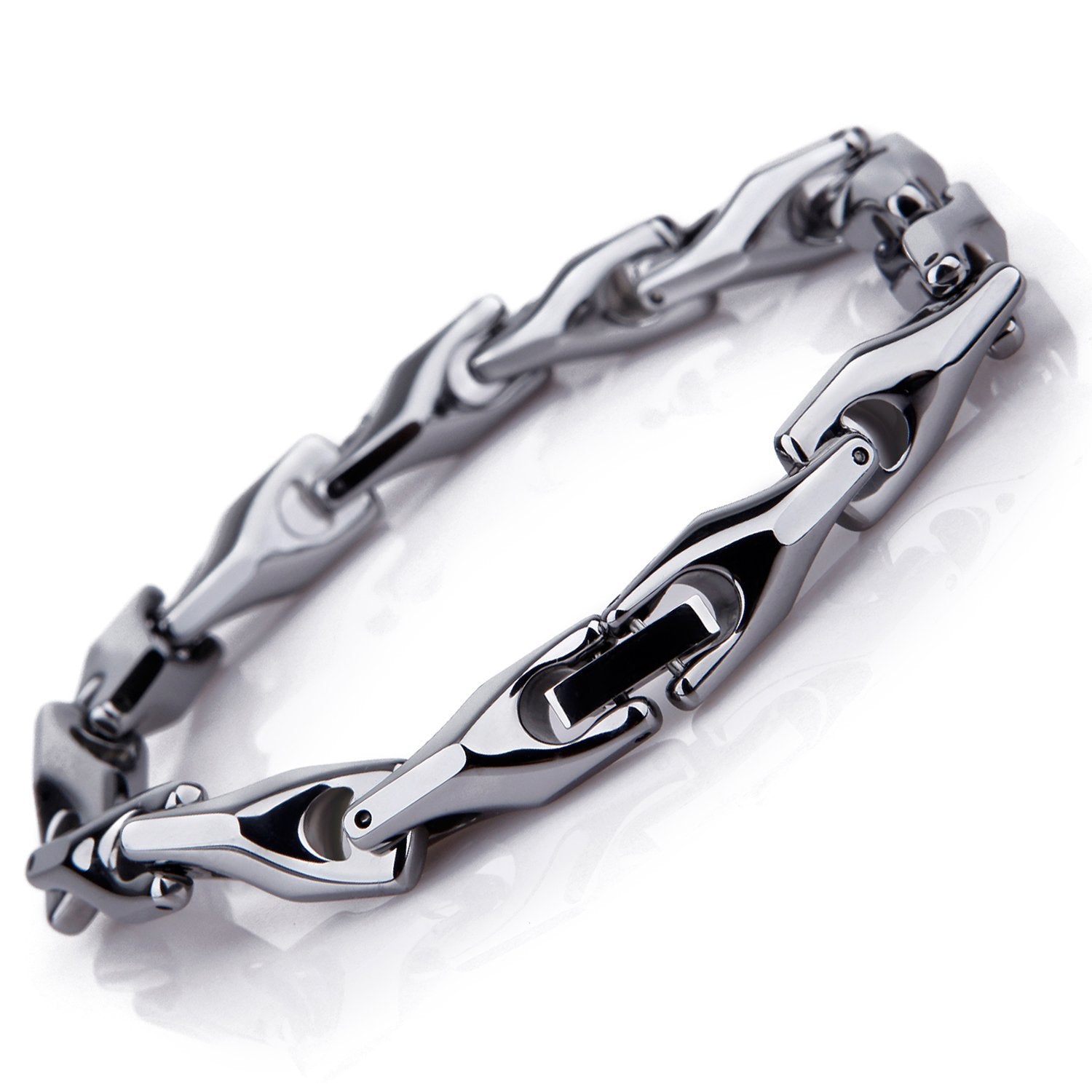 Classy Men's Solid Heavy Wheat Tungsten Carbide Bracelet - 3 Sided Links (Silver)