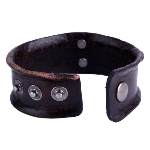 Urban Jewelry Vintage Style Men's Metal Fleur-de-lis Cuff Genuine Leather Bracelet (Brown, Adjustable)