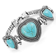 Unique synthetic-turquoise Hearts Vintage Jewelry Cuff Bracelet Alloy (Silver Color)