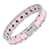 Image of Urban Jewelry Women's 316 Stainless Steel and Ceramic Link Bracelet Easy to Slip on (Silver, Pink, 7.85 inches)