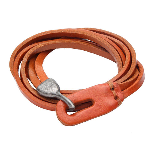 Urban Jewelry Genuine Leather Wrap Cuff Men's Bracelet with Metal Hook Clasp (Camel Brown)