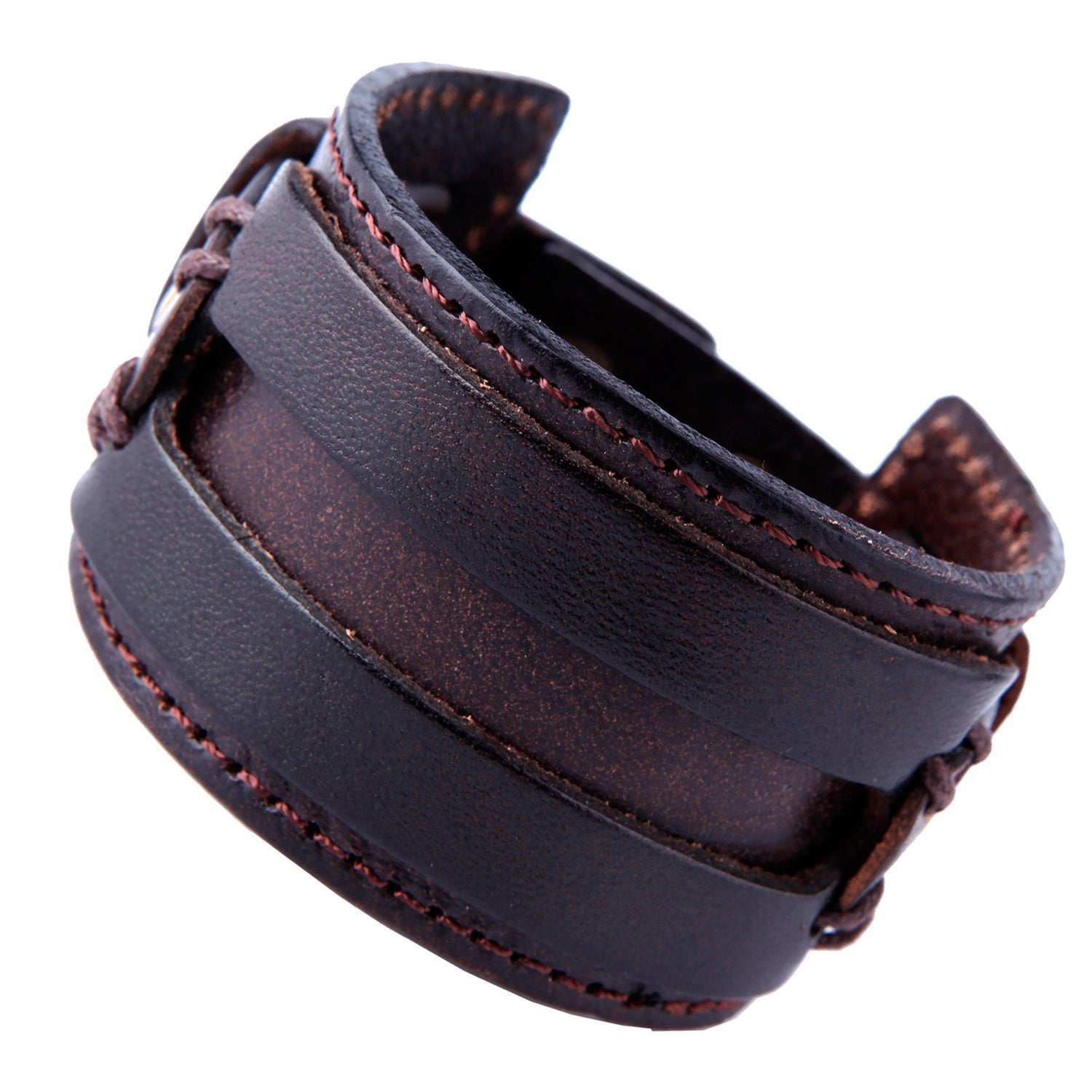 Urban Jewelry Wide Deep Coffee Brown Genuine Leather Cuff Bracelet for Men