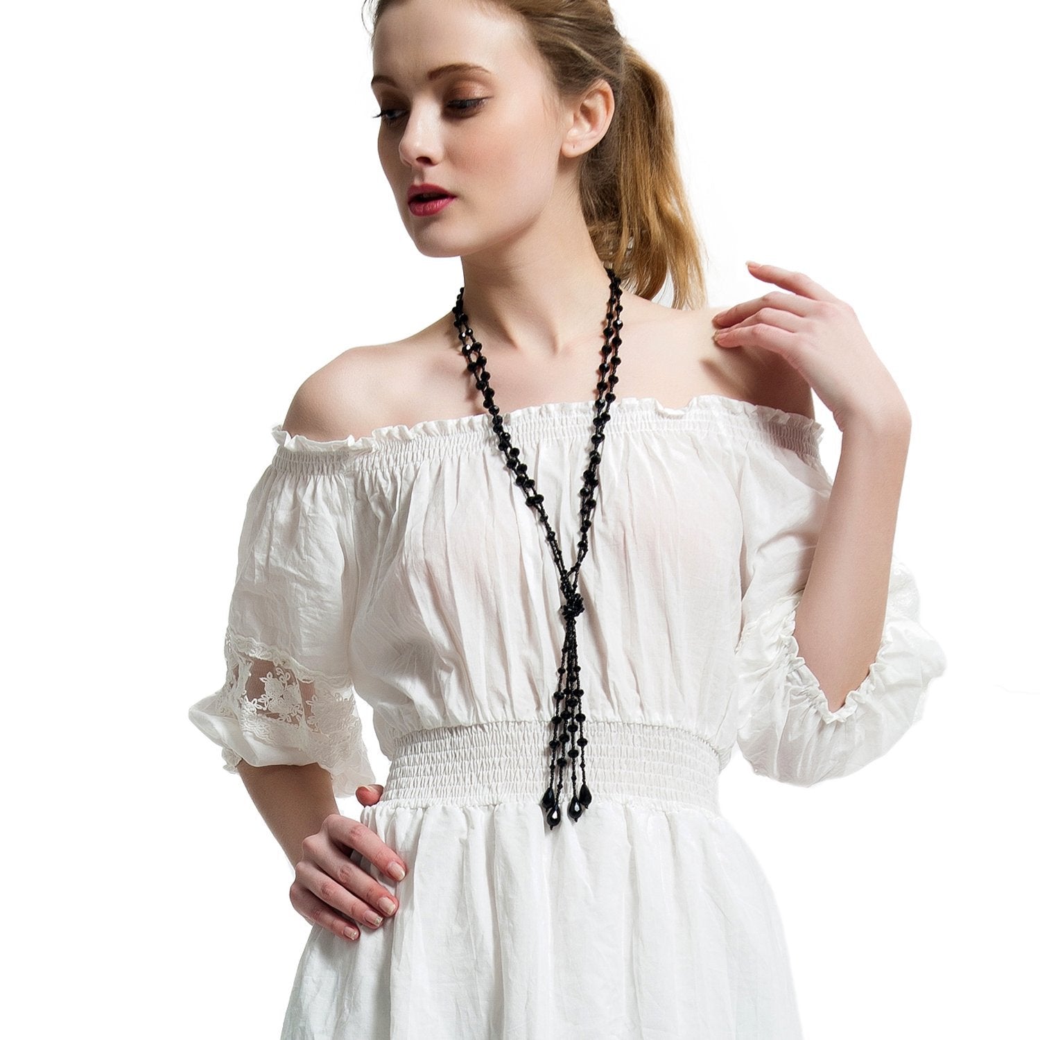 Urban Jewelry The 1920's Collection Unique Charcoal Black Multitier Beaded Lariat Necklace for Women (21.6")
