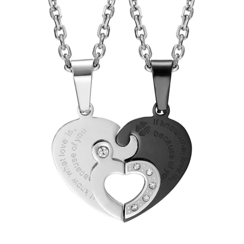 Urban Jewelry 2pcs His & Hers Couples Gift Heart Crystal Pendant Love Necklace Set for Lover Valentine 19" & 21" Chains