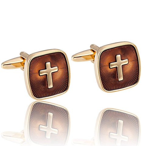 Urban Jewelry Amazing Mens Stainless Steel Cufflinks with Golden Holy Cross