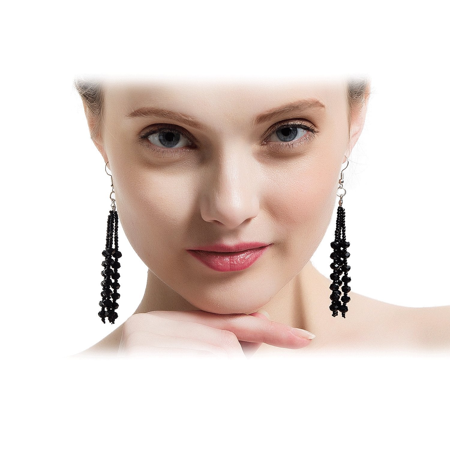 The 1920's Collection Vintage Style Charcoal Black Multitier Beaded Earrings for Women