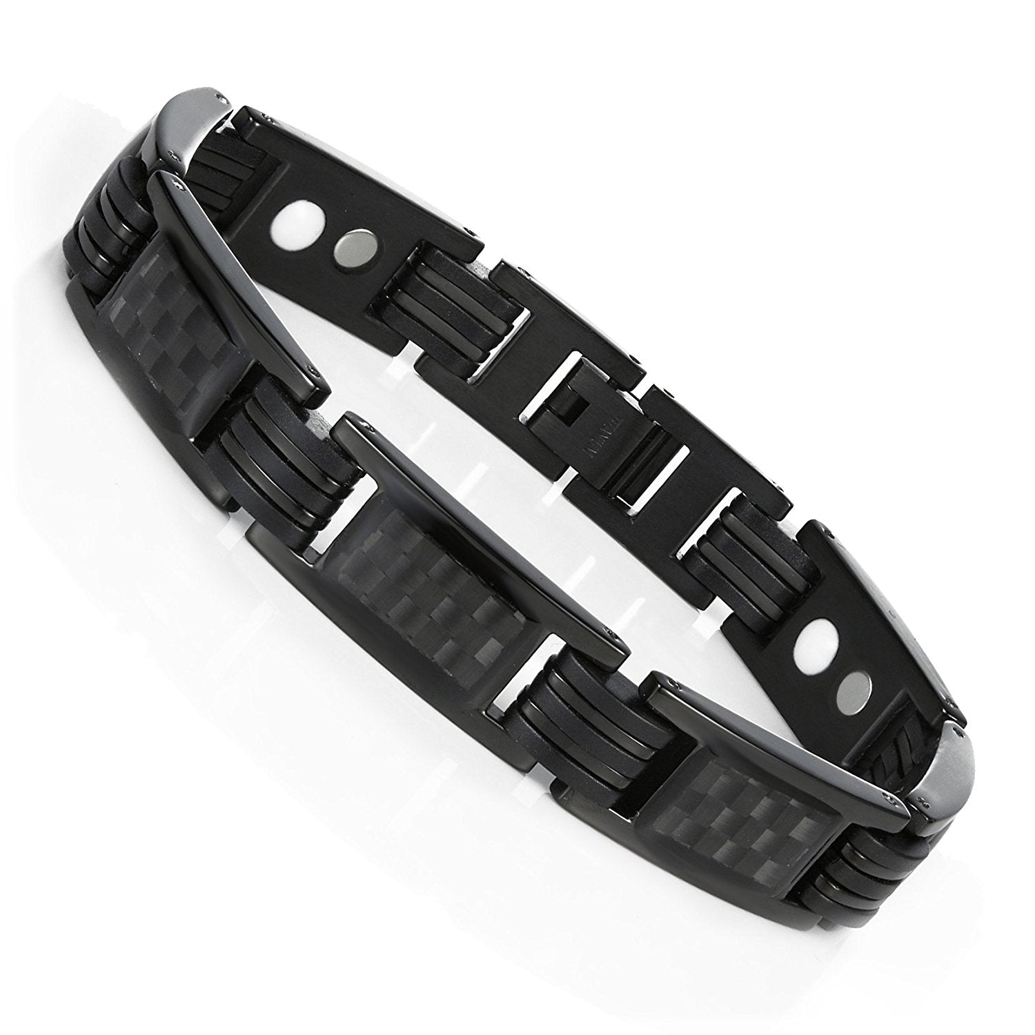 Urban Jewelry Men's Titanium Magnetic Link Bangle Bracelet with Carbon Fiber 8.66 inch (Black)