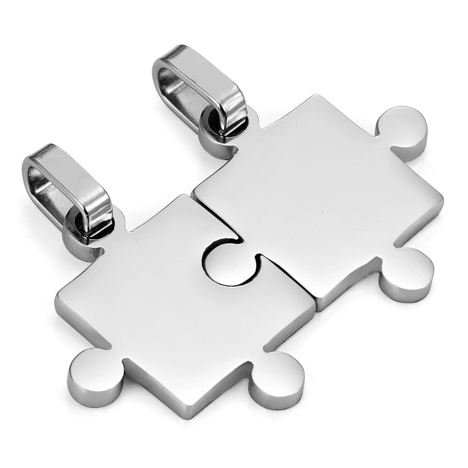 His & Hers Puzzle Matching Piece Couples Pendant Necklace Set with 18" & 21" Chain
