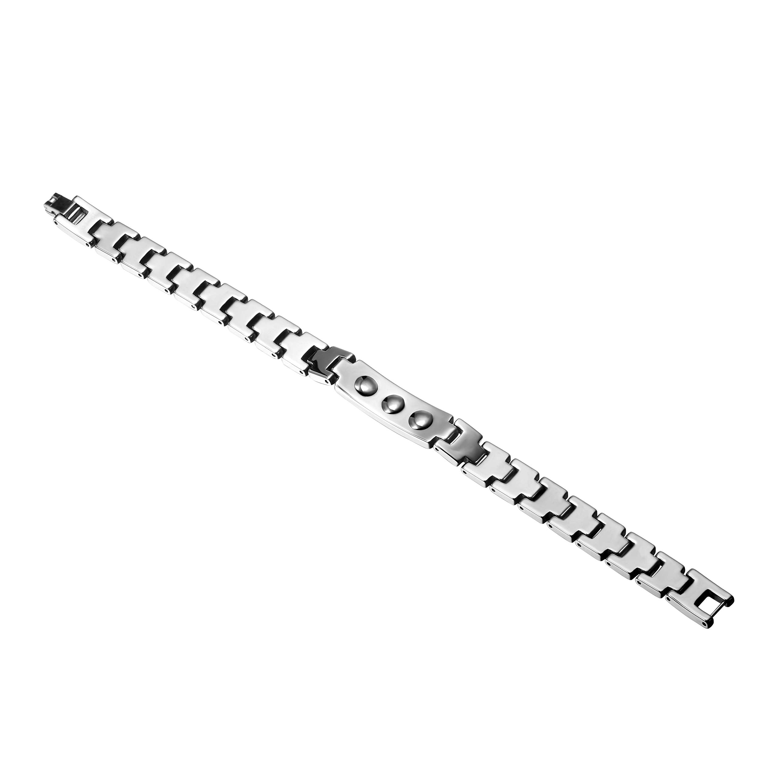 Handsome Men’s Bracelet – ID Band with Interlocking Track Link Design in a Polished Silver Finish – Strong & Durable Solid Tungsten Material – Jewelry Gift or Accessory for Men