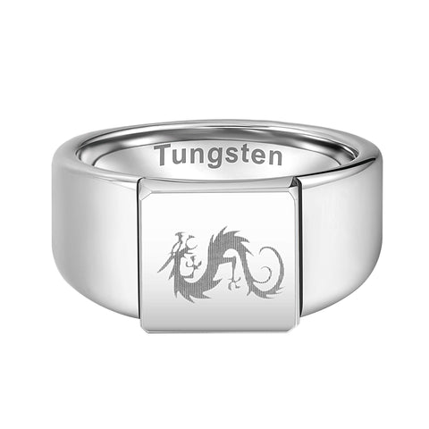 URBAN JEWELRY Men’s Ring Featuring Classic Celtic Dragon Emblem in a Silver Finish – Punk Rock Biker Style – Made of Solid Tungsten Material for Him