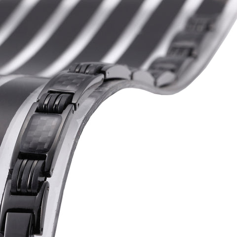 Urban Jewelry Men's Titanium Magnetic Link Bangle Bracelet with Carbon Fiber 8.66 inch (Black)