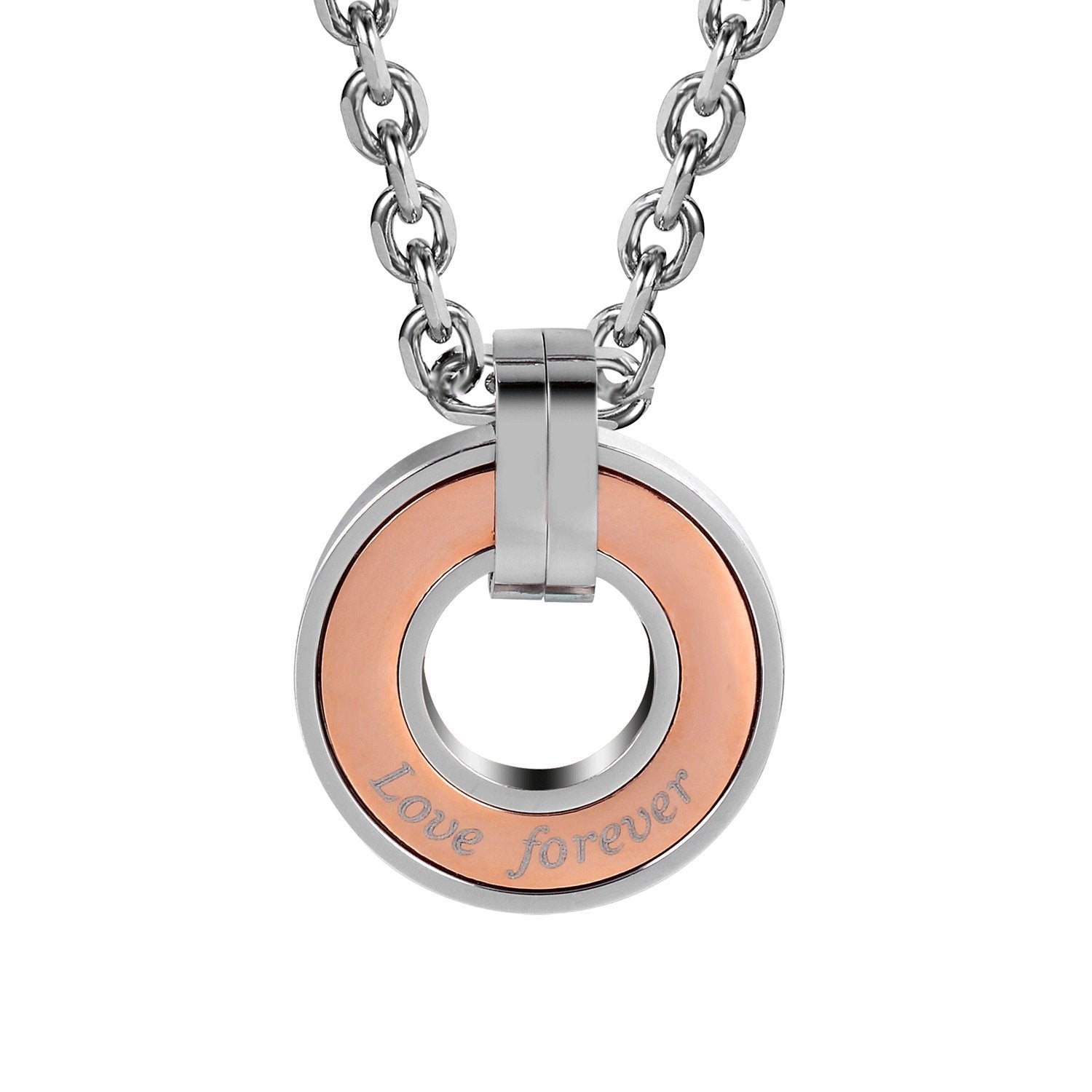 Urban Jewelry Stunning 2pcs His & Hers Love Forever Couples Round Pendant Necklace Set with 19" & 21" Chain