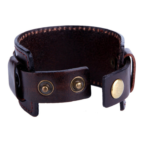 Urban Jewelry Wide Deep Coffee Brown Genuine Leather Cuff Bracelet for Men