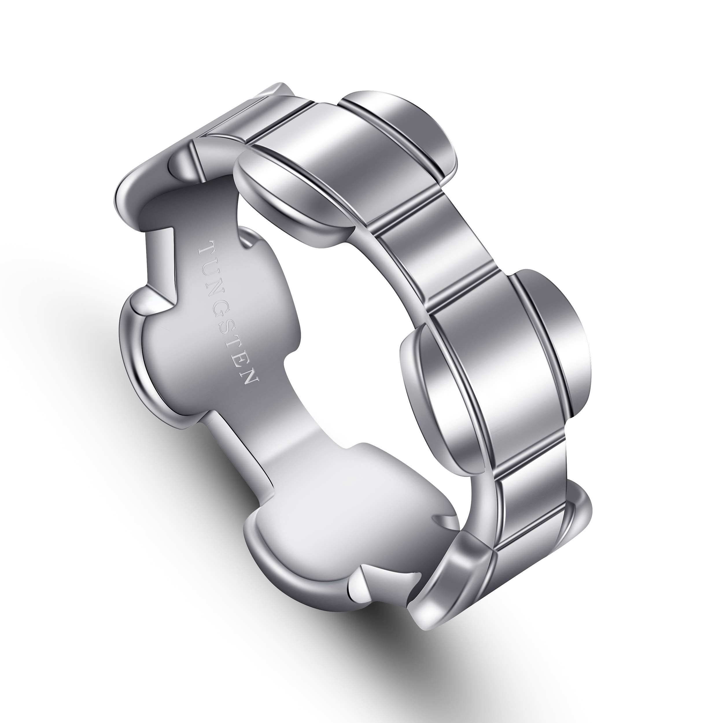 URBAN JEWELRY Men’s Tungsten Ring – 9mm Ring Size – Industrial Biker Design in Polished Silver Finish – Made of Strong Durable Solid Tungsten for Him