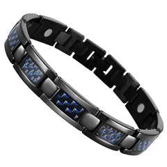 Urban Jewelry Men's Titanium Magnet and Carbon Fiber Link Bangle Bracelet (8.66 inch, Black)