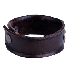 Urban Jewelry Vintage Style Men's Metal Fleur-de-lis Cuff Genuine Leather Bracelet (Brown, Adjustable)