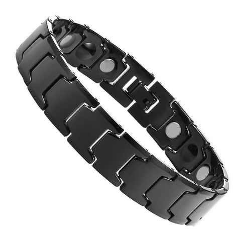 Elegant Men's Black Solid Tungsten Link Bracelet with Magnet