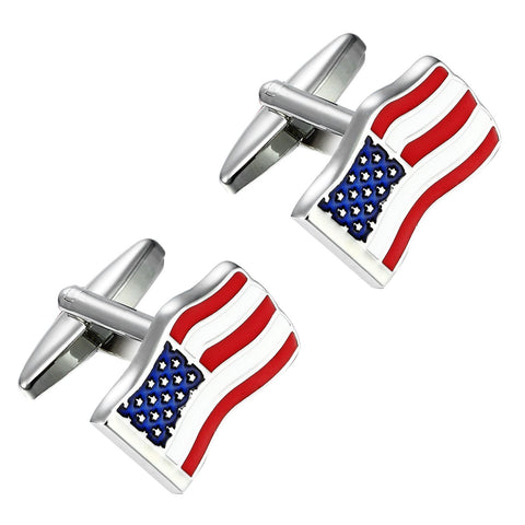 Urban Jewelry Loyal Patriot Stainless Steel USA Flag Men's Cufflinks (Red, Blue, White, Silver)